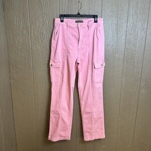 Judy Blue High Waist Bubble Gum Pink Dyed Cargo Straight Leg Jean 13/31 Gorpcore